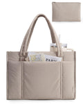 BAGSMART Tote Bag for Women, 2Pc Puffy Tote Bag Set with Zipper, Quilted Large Nurse Work Teacher Bag for Travel, Brown