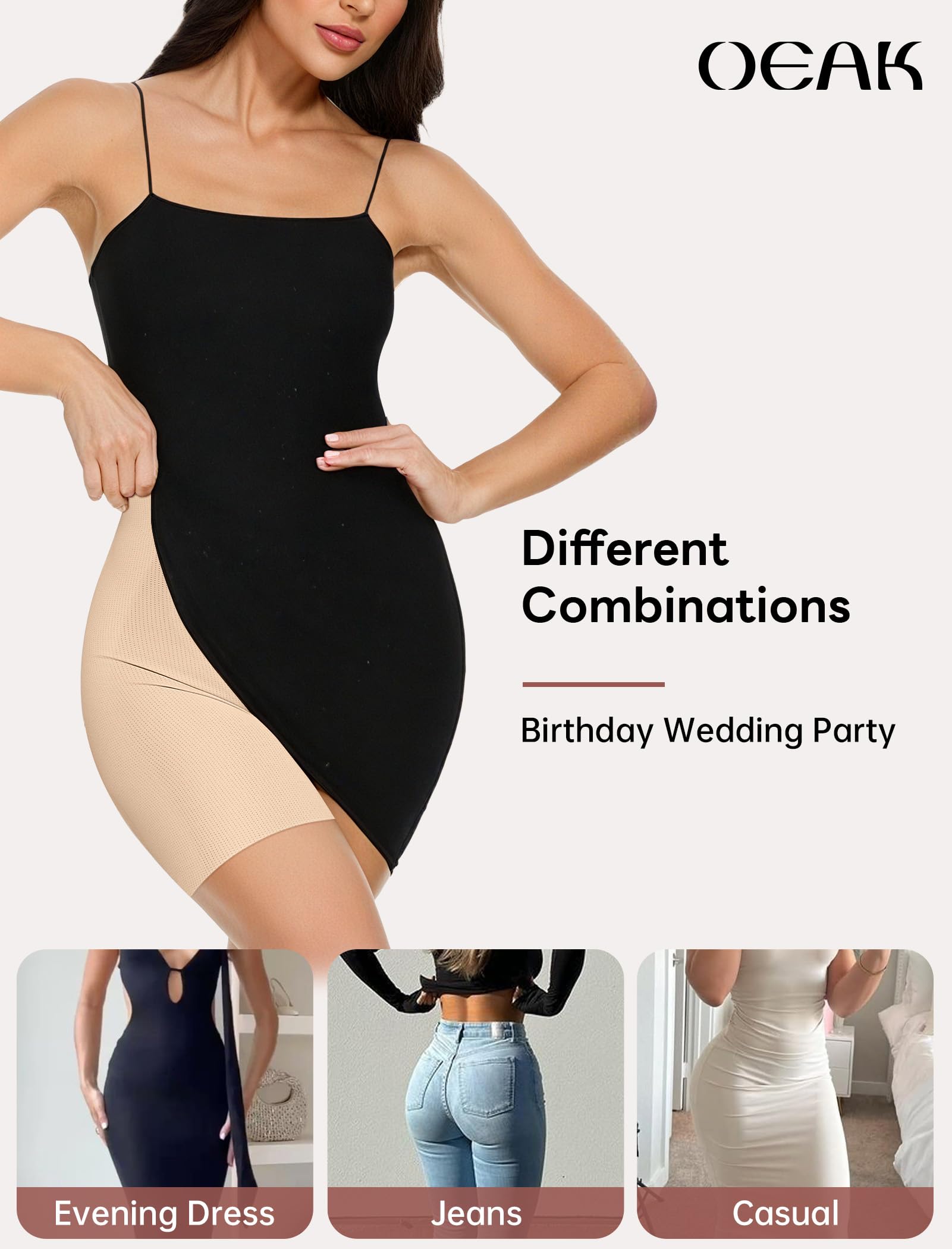 OEAK Tummy Control Shapewear for Women Seamless Girdle High Waisted Body Shaper Underwear Panty Smooth Under Dress Shapewear Nude Shorts M