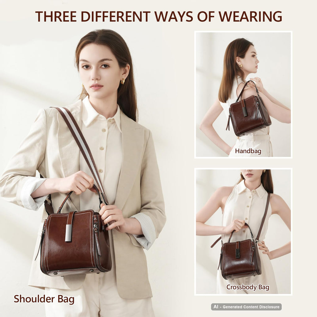 MoreFarther Genuine Leather Crossbody Bags for Women, Designer Leather Purses Bucket Shoulder Bag with Adjustable Straps (Caramel)