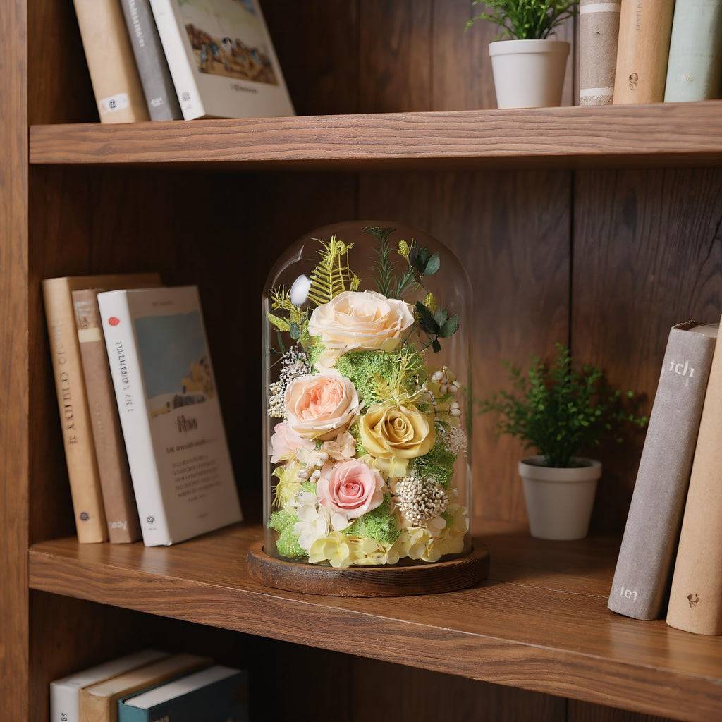 lovenfold Flowers for Delivery Preserved Flowers Rose in Glass Dome,Champagne Rose Forever Flowers Birthday Gifts for Women Mom Grandma Friend Gifts for Her,Home Decor