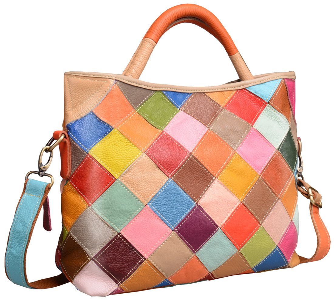HESHE Leather Hanbags for Women Colorful Tote Purse Large Hobo Shoulder Bag