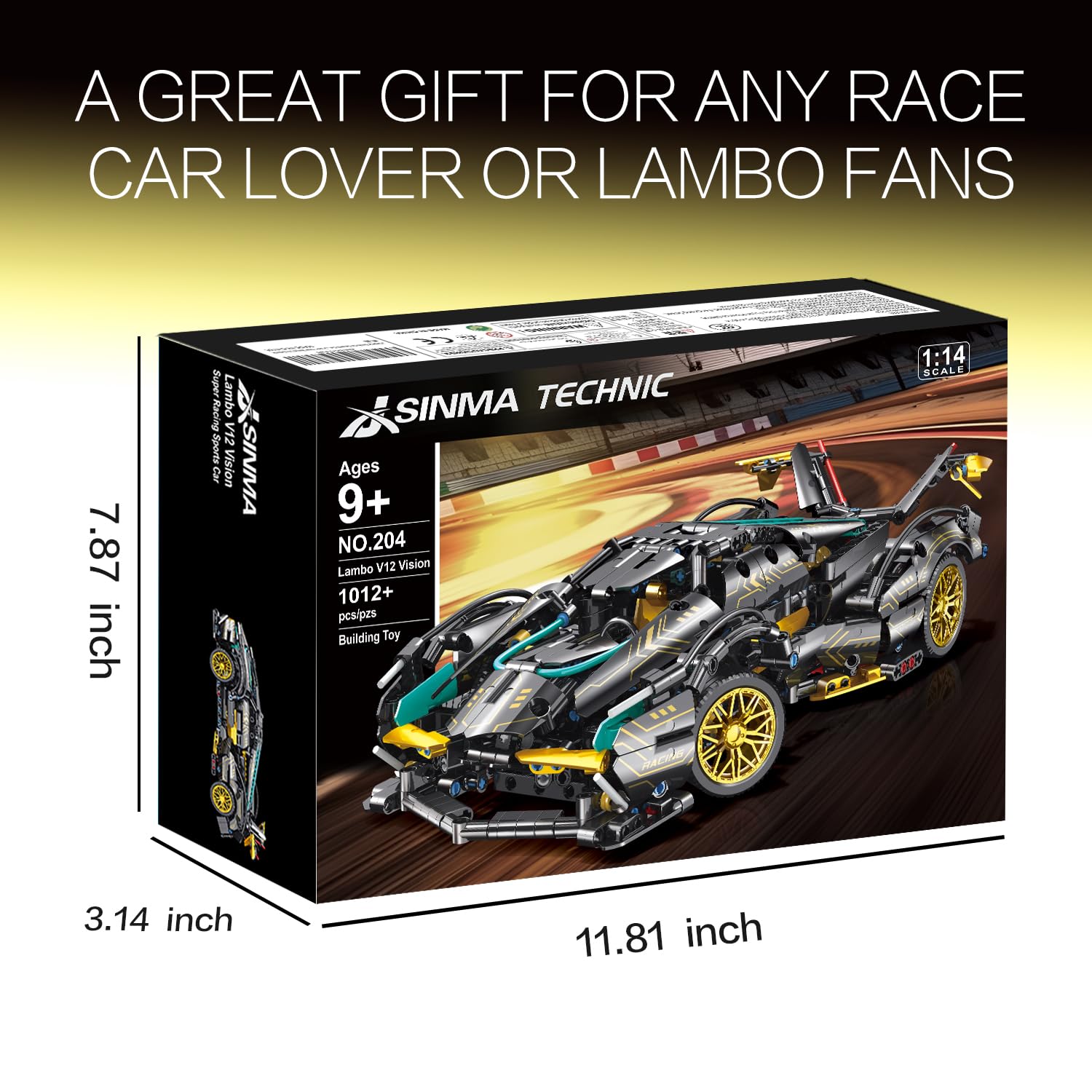 JSINMA Technic Sports Car Building Blocks Toys Boys or Adults Kits 1:14 MOC Lambo V12 Building Set Speed Champions Raceing Car Model Vehicle Set for 10 12 14+ Year Boys(1012pcs)