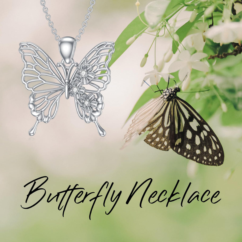 LWXIE Diamond Butterfly Necklace for Women Sterling Silver Butterfly Pendant Necklace Butterfly Jewelry Gift for Women Wife Friend