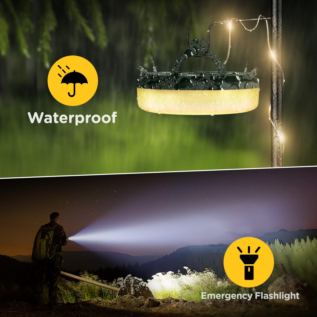 OGERY Camping String Lights, 4 in 1 Quick Storage 32.8FT Rechargeable Tent Lights String with 8 Lighting Modes, Hanging Waterproof Portable LED Lamp for Outdoor Patio Awning Garden Camping Essentials