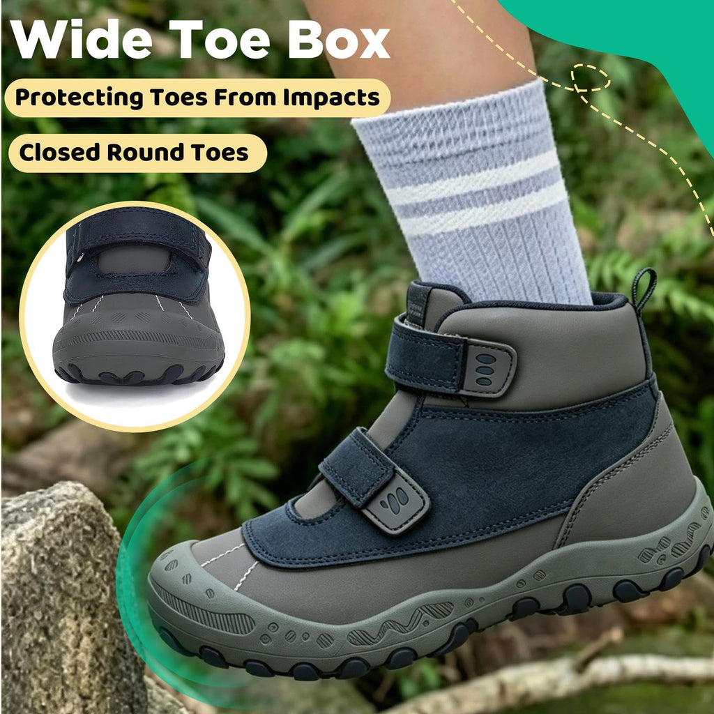 Mishansha Unisex-Child Outdoor Ankle Hiking Boots Boys Girls Trekking Walking Shoes with Hook and Loop Pu Blue 12 Little Kid