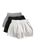 WDIRARA Women's 3 Pack Linen Shorts Elastic Waist Comfy Soft Lounge Shorts Black and White Large
