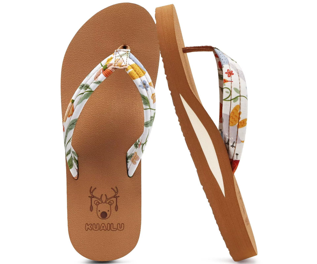 KuaiLu Womens Yoga Mat Flip Flops Comfortable Arch Support Ladies Summer Beach Pool Cushion Walking Thong Sandals Orthotic Slip on Outdoor Slides Travel Essentials Outfits Slippers Shoes Beige Size 8