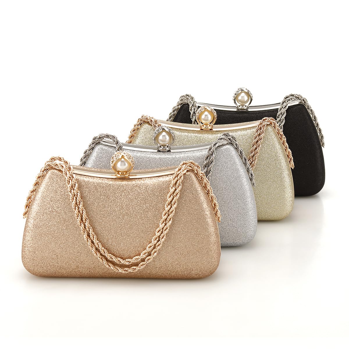 YYW Clutch Purses for Women Formal, Evening Handbags Evening Clutch Vintage Purses Handbags with Detachable Chain for Wedding Bridal (A black)