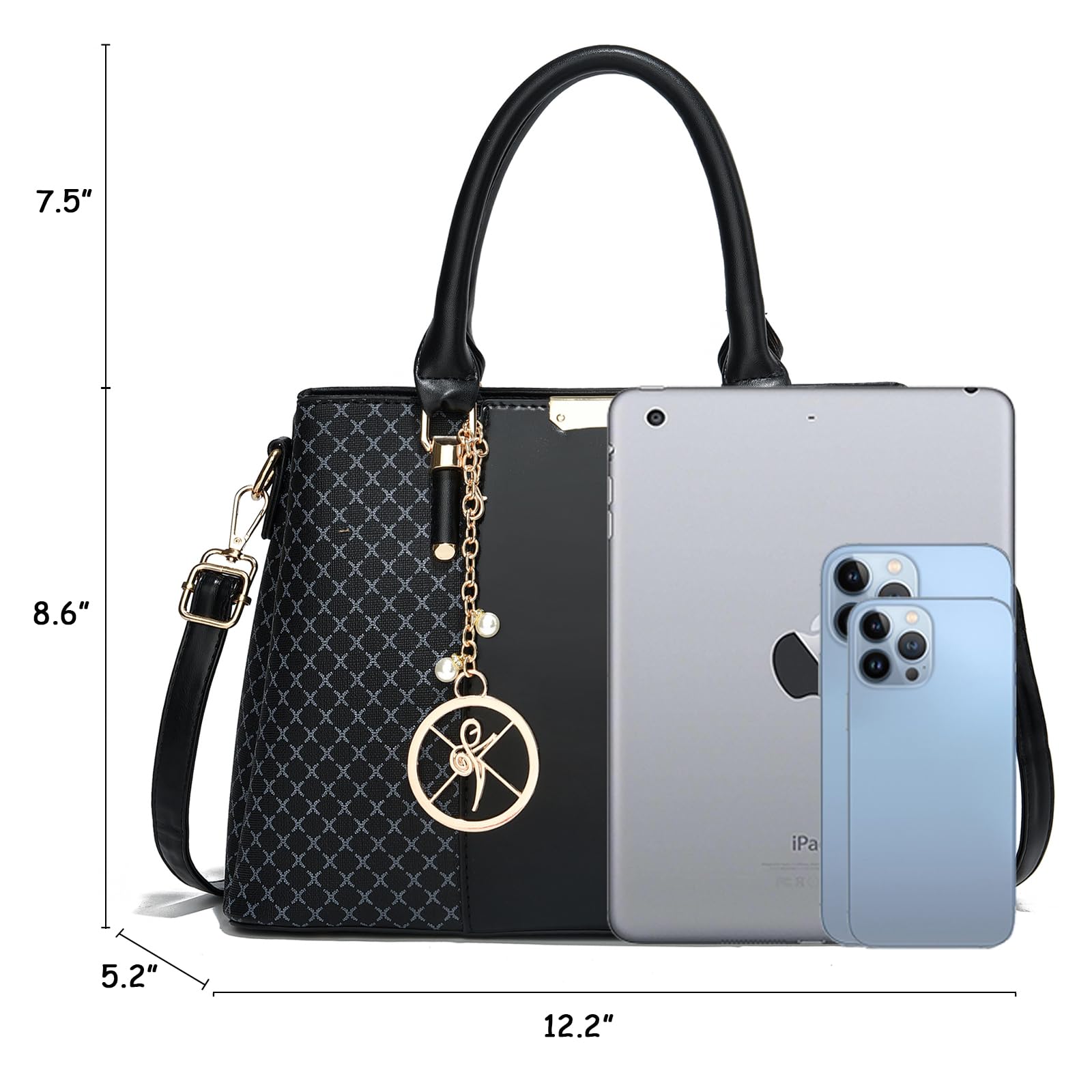 Purse and Handbags for Women, 3 Zip Compartments Tote Bag Designer Shoulder Purse Top Handle Satchel Bags