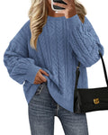 KIRUNDO Oversized Chunky Cable Knit Sweater Women 2026 Fall Fashion Cozy Long Sleeve Crewneck Pullover Winter Clothing(Blue, Medium)