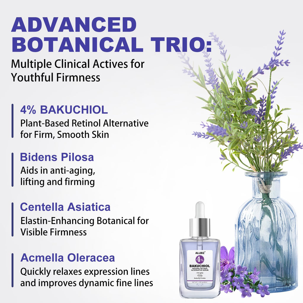Bakuchiol Retinol Alternative Serum - 40,000 ppm All Plant-Based Formula Anti-Aging Face & Eye Care Plumping Serum for Sensitive Skin - Natural Firming & Elasticity