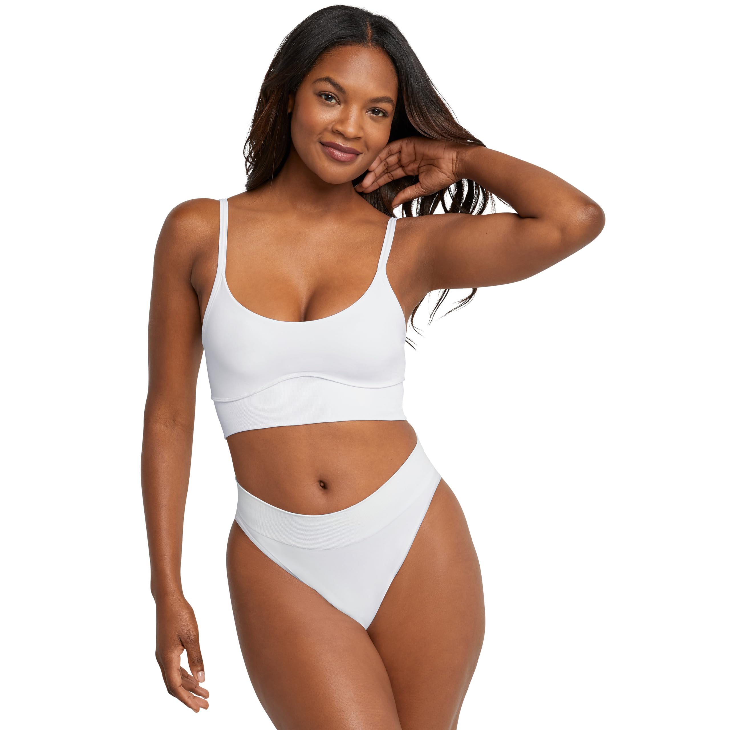 Maidenform Womens High Leg Underwear, Seamless High-cut Panties For 3-pack Bikini Style, Sandshell/White/Sandshell, Medium US