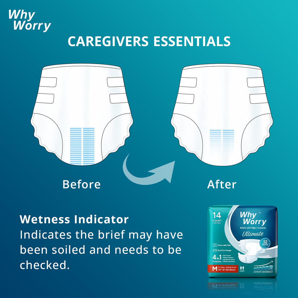 WhyWorry Ultimate Adult Nappies for Men & Women, Disposable Adult Diapers for Incontinence with Ultimate Absorbency, Incontinence Slip for Overnight Protection, Unisex, Odor Control, Large, 14 Count