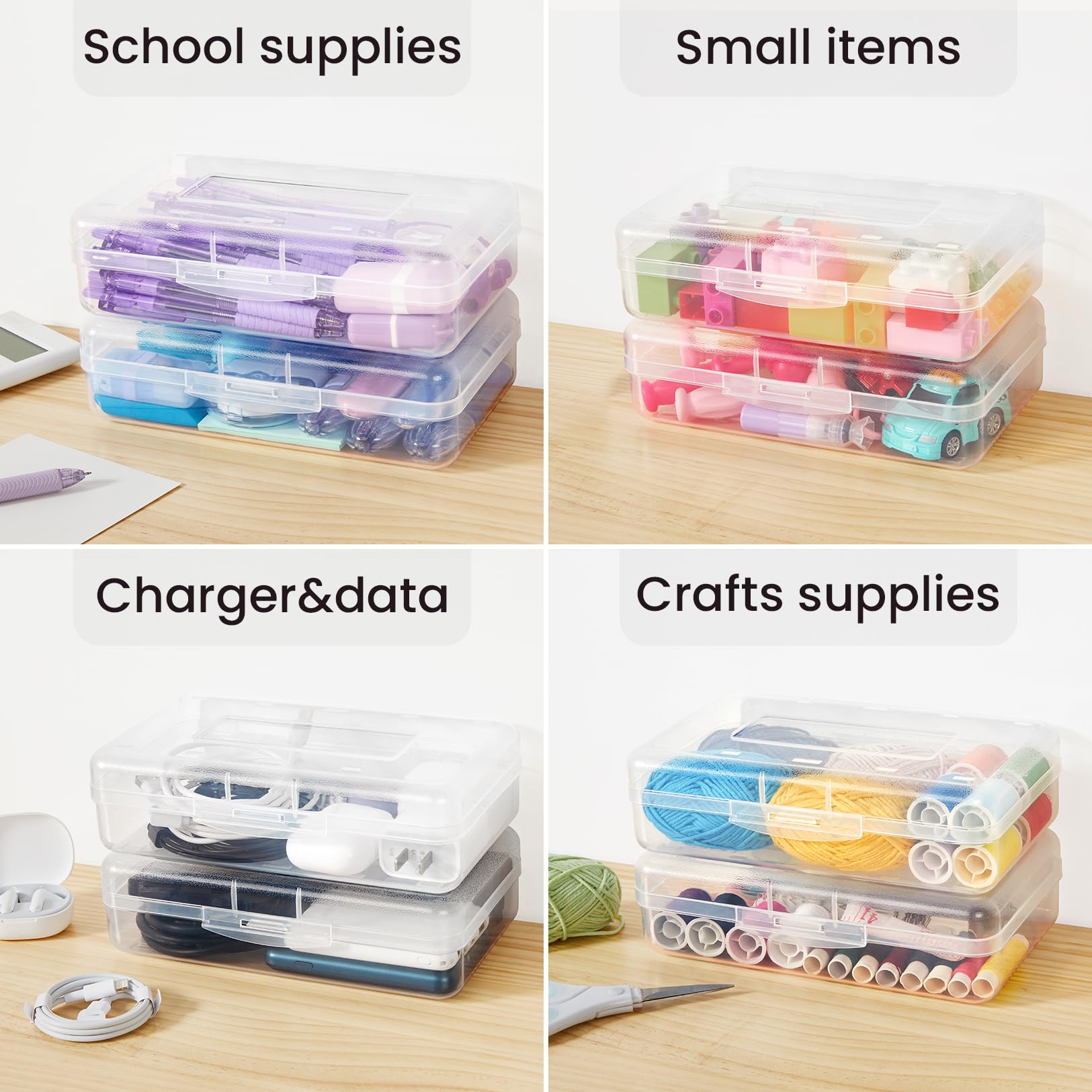 Sooez 6 Pack Pencil Box, Hard Pencil Boxes for School Supplies Bulk, Large Plastic Pencil Case with Lid, Clear Pencil Container, Stackable School Boxes Crayon Boxes Bulk for Kids
