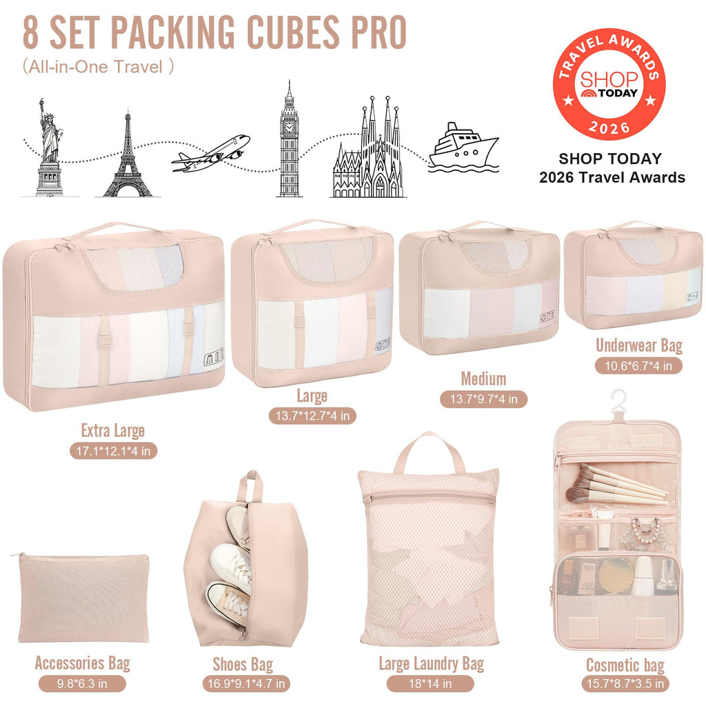 Veken 8 Set Packing Cubes, Cruise Ship Travel Essentials Accessories for Beach Vacation, Personalized Gifts for Women Mom Her, Suitcase Organizer Bags for Luggage with Hanging Toiletry Bag