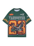 WDIRARA Men's Eagle Letter Graphic Street T Shirt Oversized Short Sleeve Crewneck Tee Top Green Medium