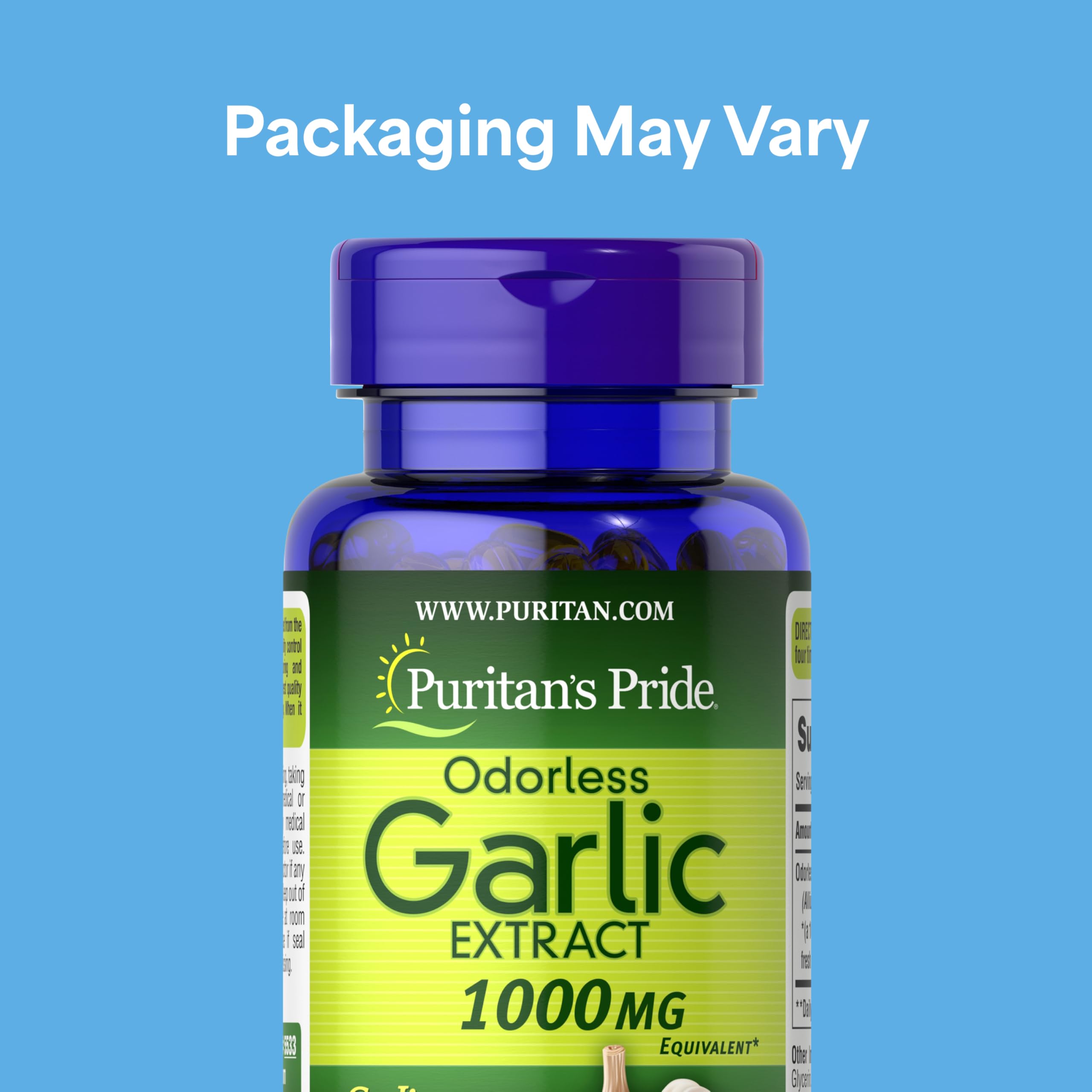 Puritan's Pride Premium Odorless Garlic (1000mg Equivalent), Traditional Dietary Supplement for Heart Health and Circulation Support with Antioxidant Properties, 250 Rapid Release Softgels, 2 Pack