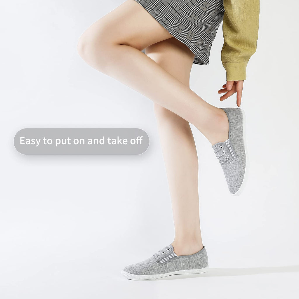 Women's Canvas Slip on Sneakers Casual Slip on Walking Shoes Womens Tennis Shoes Flat Dress Shoes Non Slip Work Shoes(Grey.us10)
