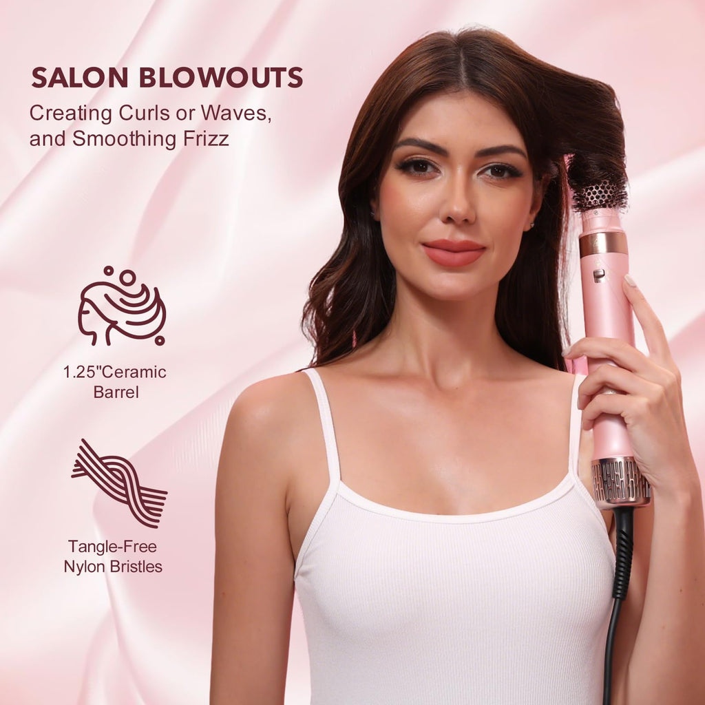 Mythsight StyleVibe 6-in-1 Air Styler, Hair Dryer & Blow Dryer Brush with Travel Case - Auto Wrap Curls (L/R), Fast Drying, Thermal Round Brush for Smooth Blowouts & Frizz-Free Volume, No Heat Damage