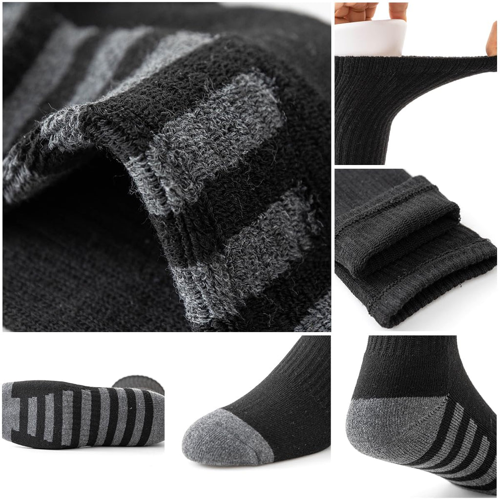JOYNÉE 8 Pairs Mens Crew Work Cushion Socks Long Athletic Running Socks Workout Breathable Socks,Black,Sock Size:10-13