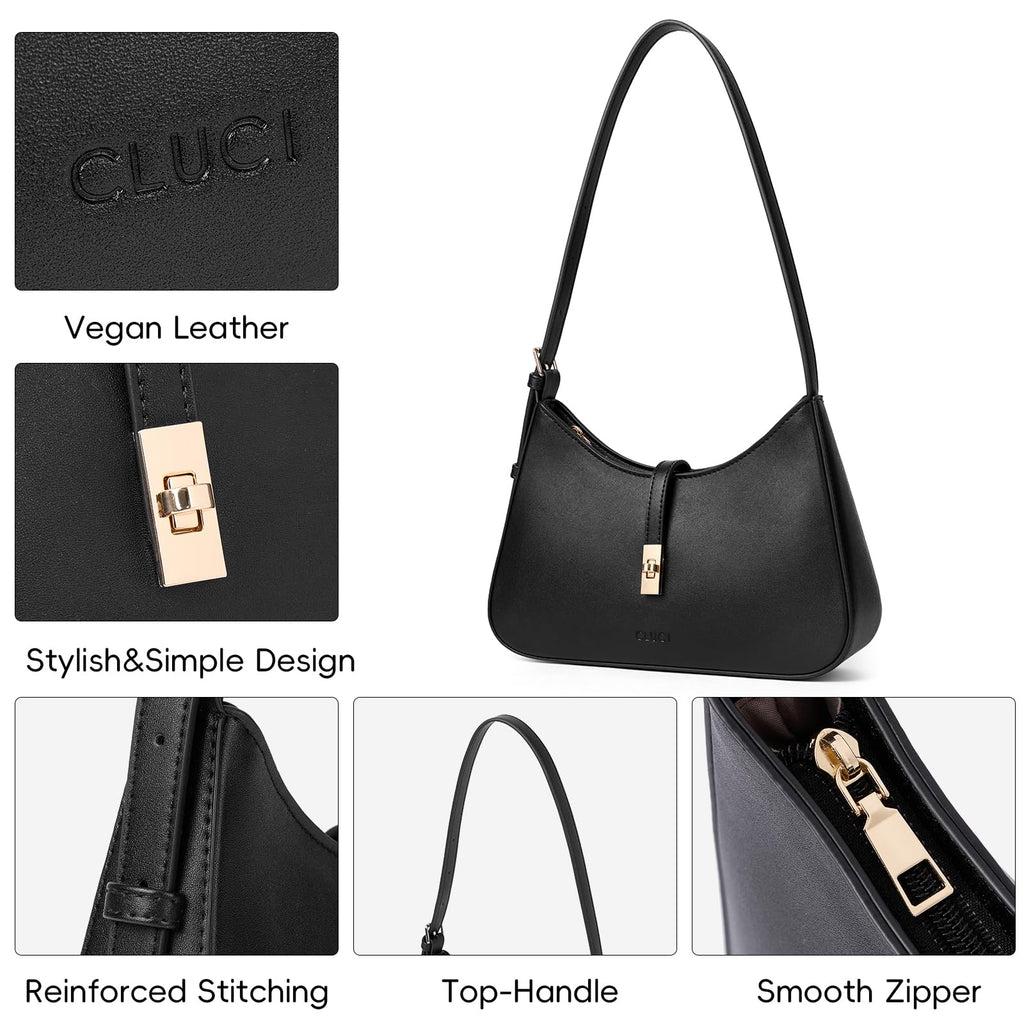 CLUCI Shoulder Bag for Women, Purses for Women, Handbag Hobo Bags Vegan Leather Crossbody Purse with Adjustable Strap Black