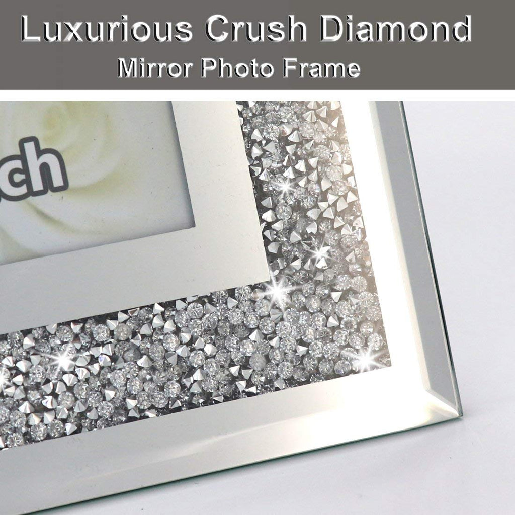 Crushed Diamond Wedding Mirror Photo Frame, Crystal Silver Glass Picture Frame For Photograph Size 8x10 inch, Pack of 2 Pieces, table top Stand frame & Wall Frame. Bling Sparkle Crushed Diamond Home
