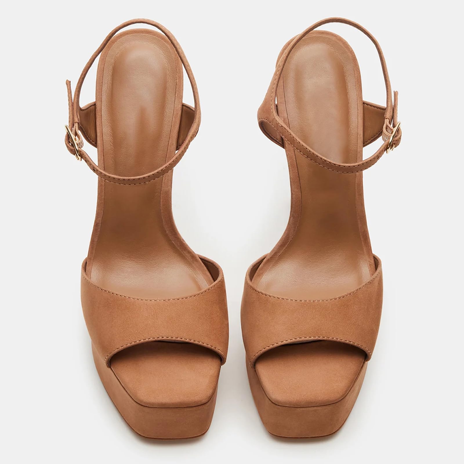UBWDU Stiletto High Platform Heels for Women Peep Open Toe Ankle Strap Heeled Sandals Wedding Shoes Suede Nude 7
