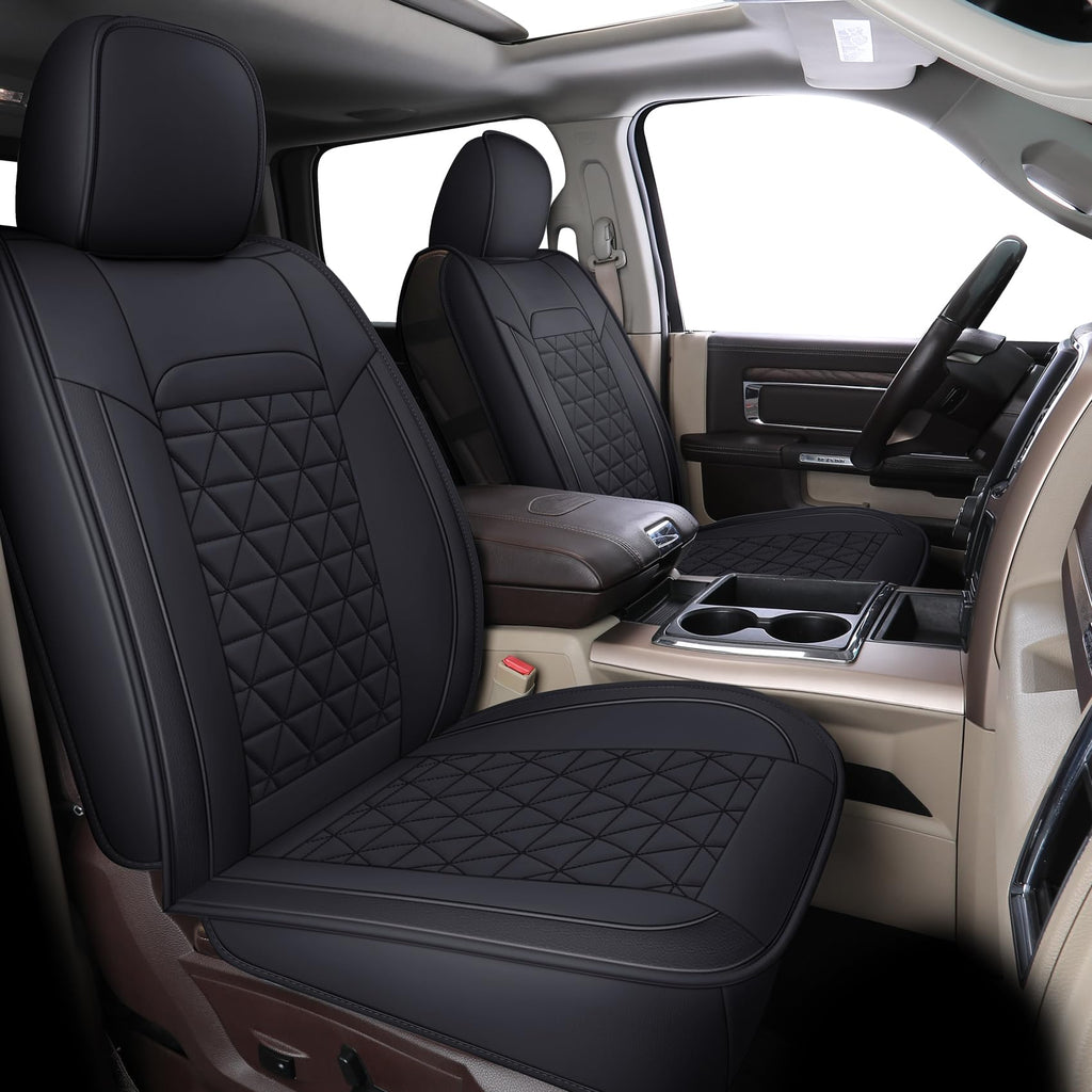 Coverado Ram Seat Covers Full Set, Waterproof Ram 1500 Seat Cover Compatible with 2002-2025 Dodge RAM 1500 2500 3500 Crew Quad Cab with Curved Bench, Black