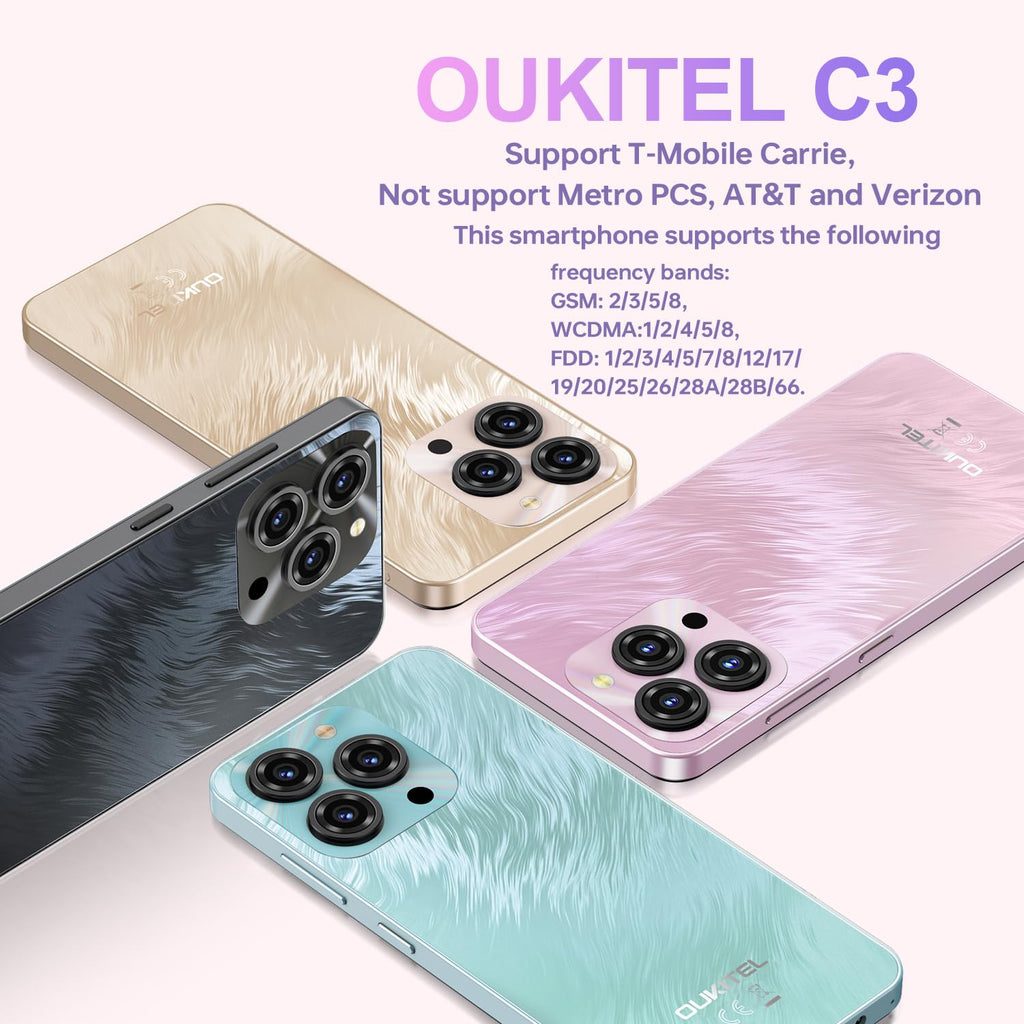 OUKITEL C3 Cell Phone Unlocked 2025-16GB RAM+64GB/TF 1TB ROM Smartphone, 5000mAh Battery, 6.52'' Waterdrop Screen, 13MP+5MP Camera, 4G Dual SIM Android Phone, Face ID/3.5mm Jack/GPS/BT5.0, Grey