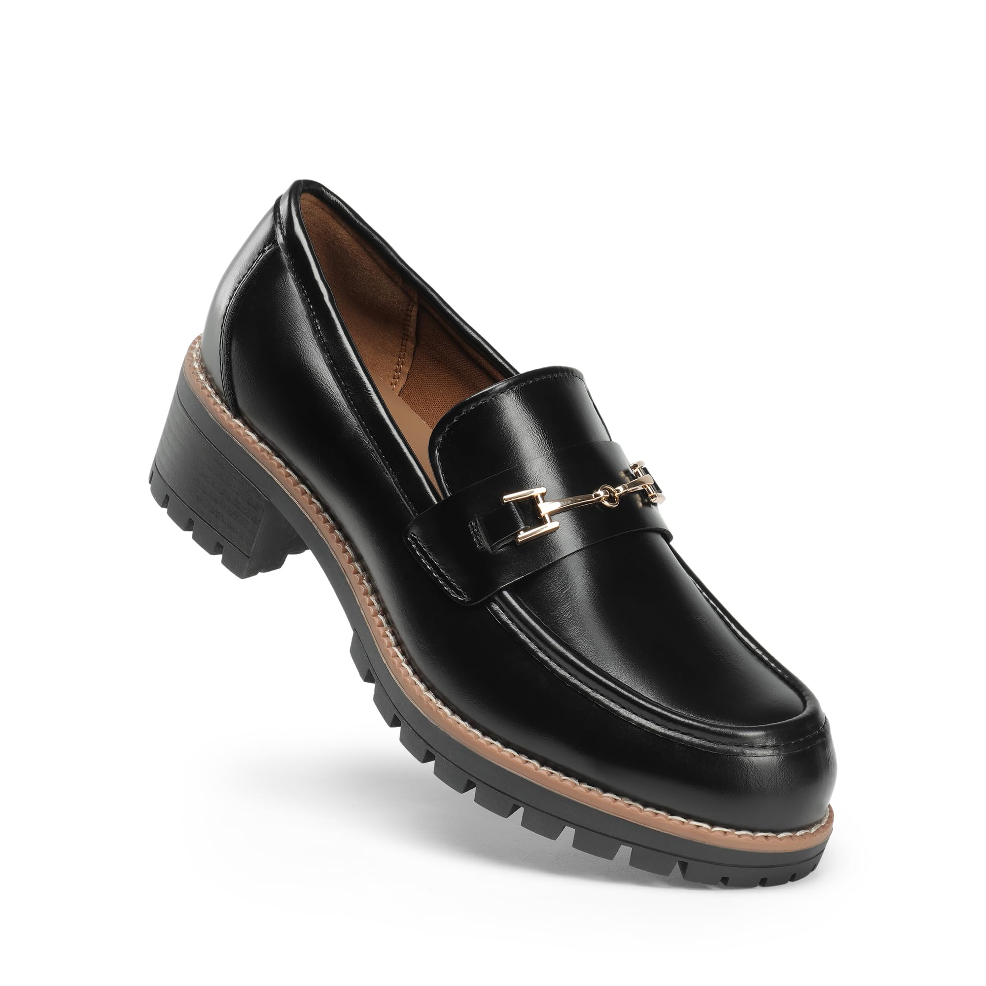 DREAM PAIRS Women's Chunky Loafers, Platform Comfortable Slip-On Dressy Business Casual Shoes,Size 9,Black-Pu,SDLS2410W