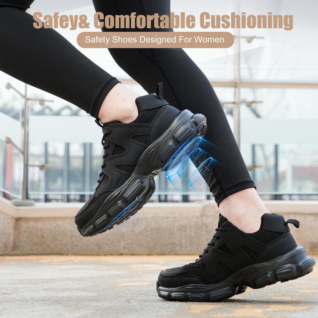 Steel Toe Shoes for Women Men Wide Non Slip Composite Work Sneakers Indestructible Comfortable Safety Tennis Shoes Lightweight Breathable Construction Sneakers Puncture Proof Ergonomic Design