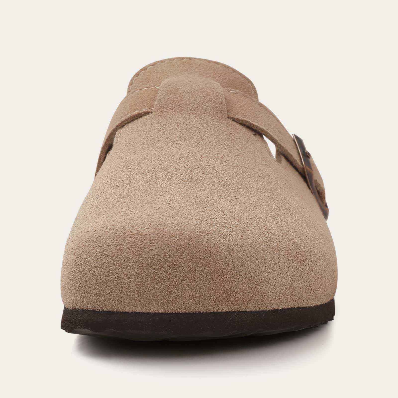 KIDMI Genuine Suede Clogs for Women Cork Footbed Sandals Leather Mules Potato Shoes with Arch Support Taupe 40 (Size 8.5)