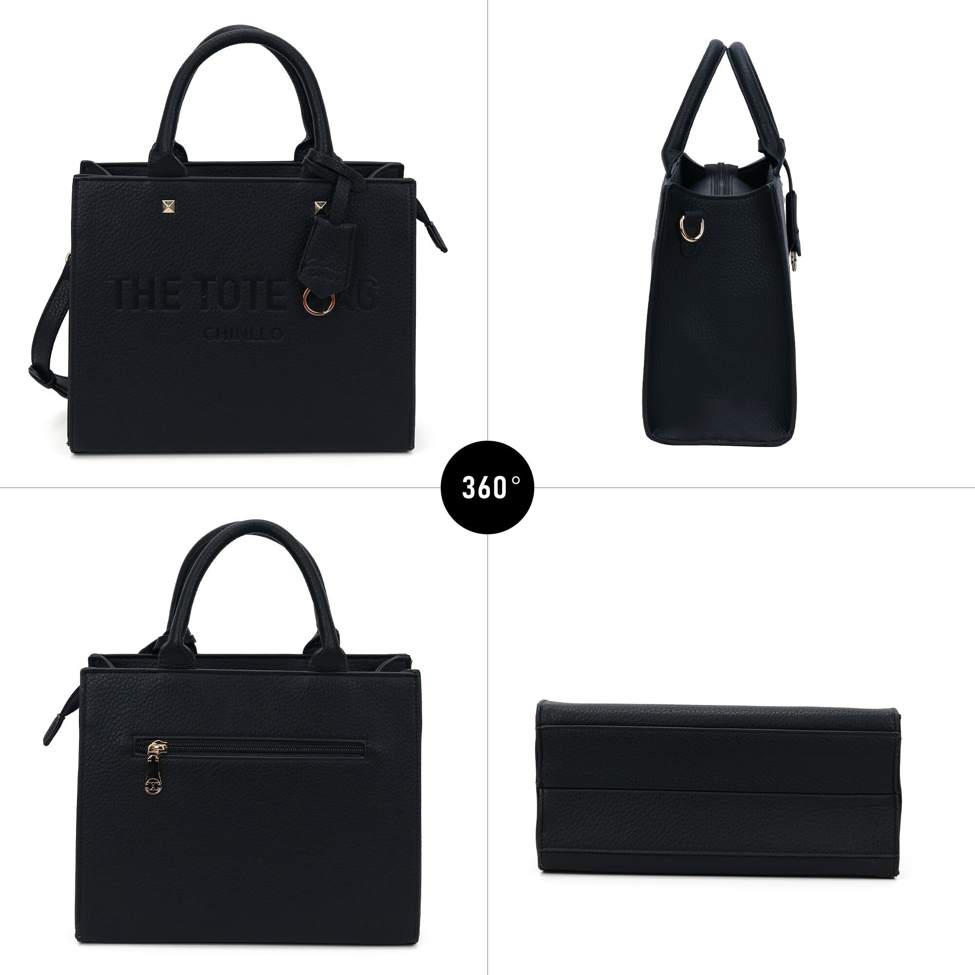 Chinllo Tote Bag for Women Top Handle Satchel Purse and Handbags with Shoulder Strap (D.Black-S)
