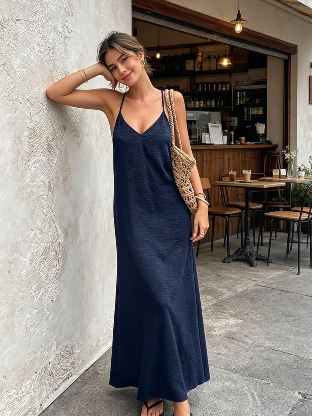 Verdusa Women's Backless Cami Dresses Linen Maxi Dress Sundress Open Back Vacation Beach Summer Outfits Dark Blue Small