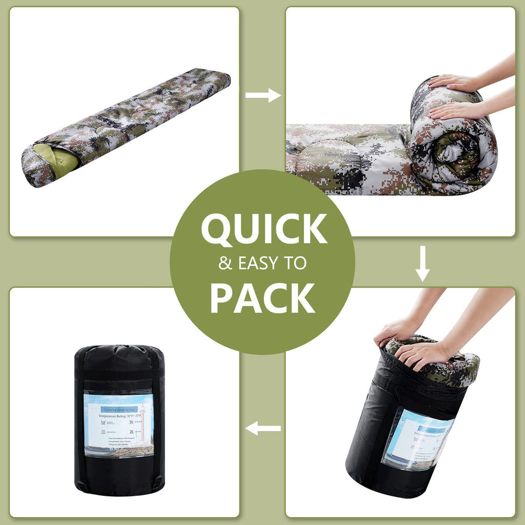ORTHOMTEX Sleeping Bags for Adults,Kids & Girls-Warm & Cold Weather Lightweight Waterproof Sleeping Bag Backpack,Great for 3-4 Seasons Hiking,Camping and Outdoor Mountaineering(Camouflage/Left Zip)