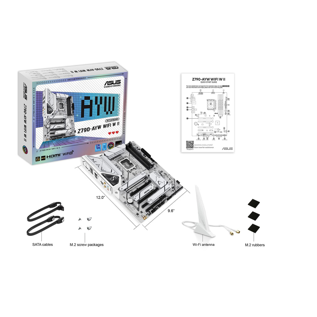 ASUS Z790-AYW WiFi W II Intel Z790 (LGA 1700) ATX Motherboard with PCIe® 5.0, 3X M.2, 12+1 DrMOS, DDR5, WiFi 6, 2.5Gb LAN, HDMI, USB 10Gbps Type-C®, USB 10Gbps Type-C®, Thunderbolt™, USB4®, Aura Sync
