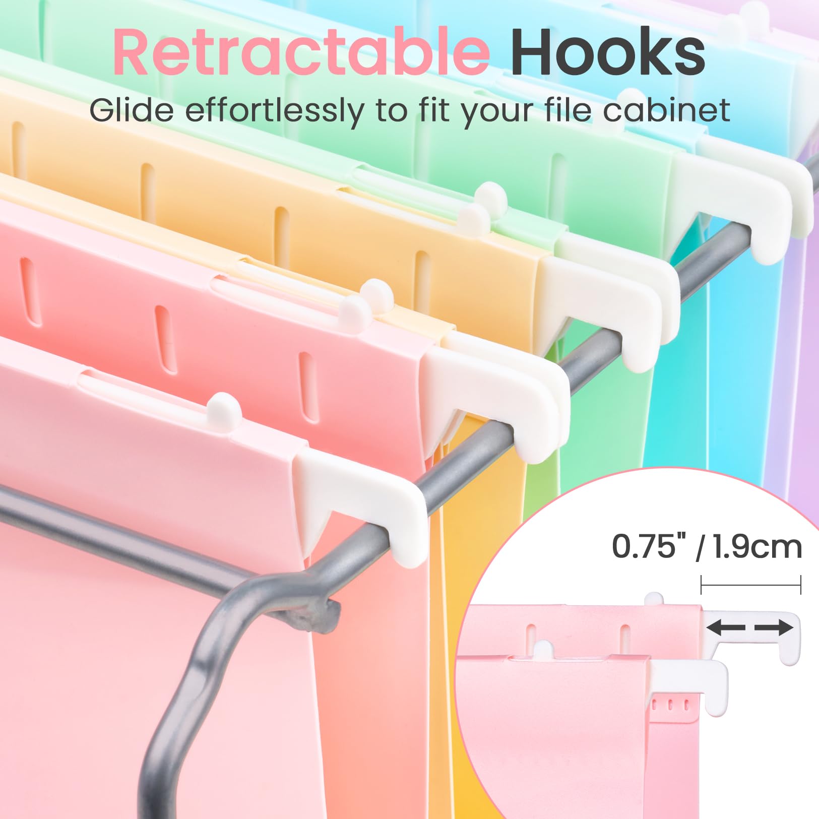 Sooez Extra Capacity Plastic Hanging File Folders, 6 Count Expanding File Folders Letter Size with 2" Expansion, File Organizer with 1/6-Cut Adjustable Tab for File Cabinet, Drawer, Pastels Colors