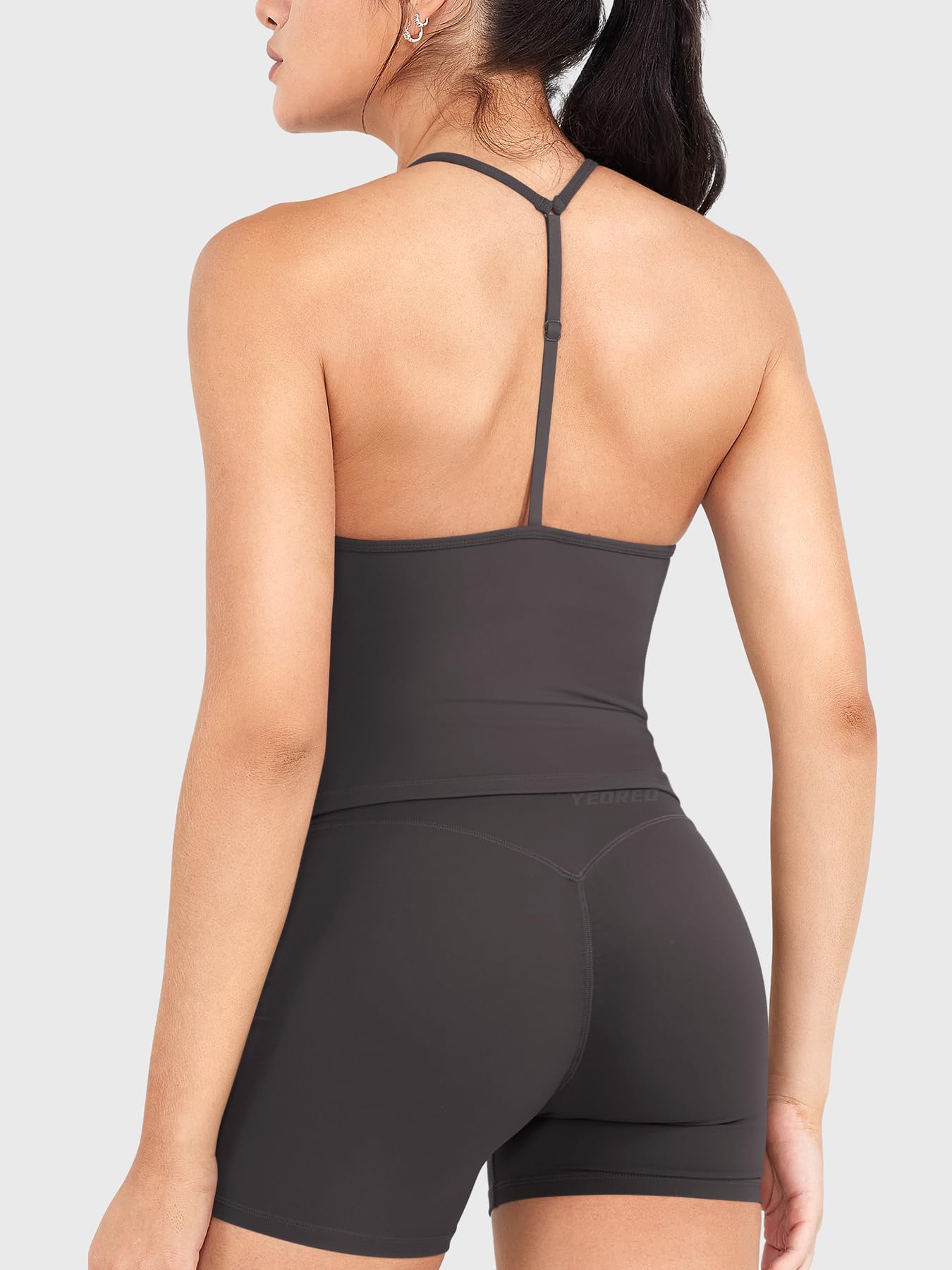 YEOREO CoreFlex Women's Impact Halter Tank Top Dark Gray L