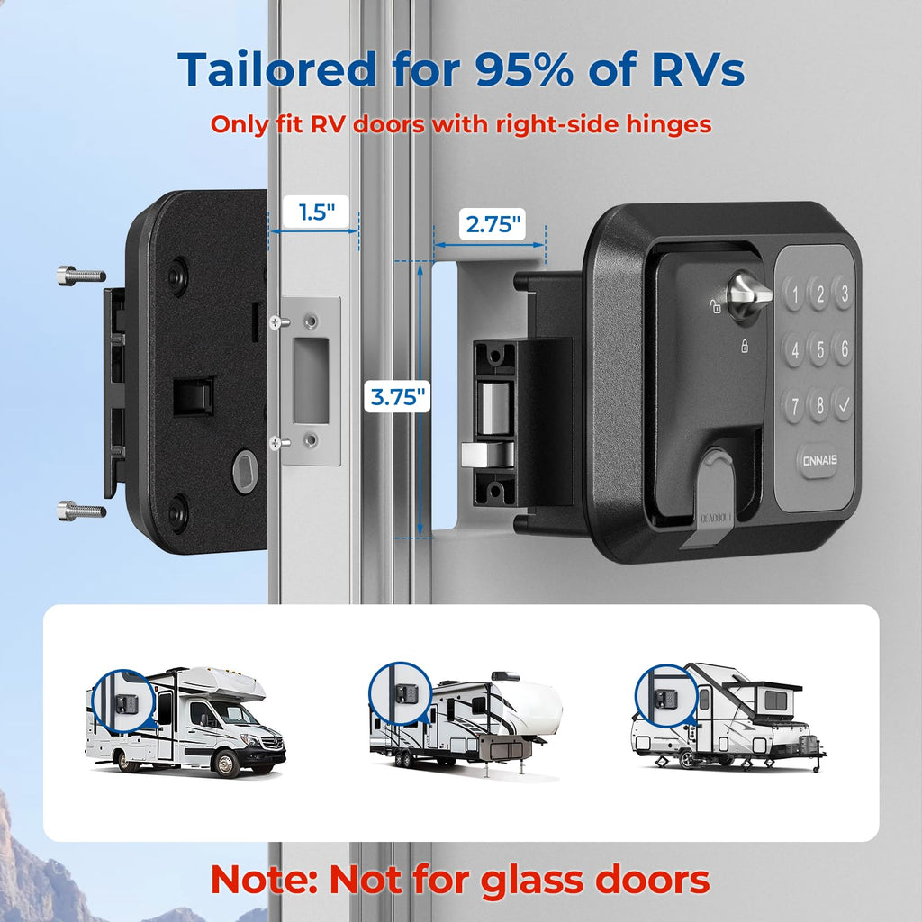 ONNAIS Full Metal RV Keyless Entry Door Lock with Password & Remote, Trailer & Camper Door Lock Replacement, Versatile Latch for RVs