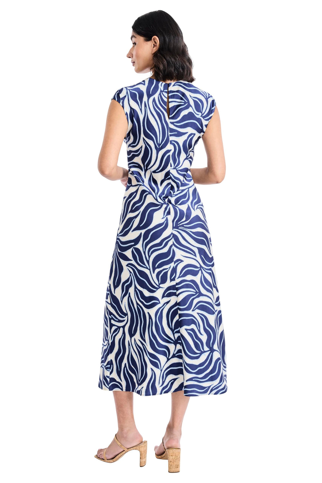 Maggy London - Women's Cap Sleeve Round Neck A-Line Midi Dress - Casual Wedding Guest Dresses - 8