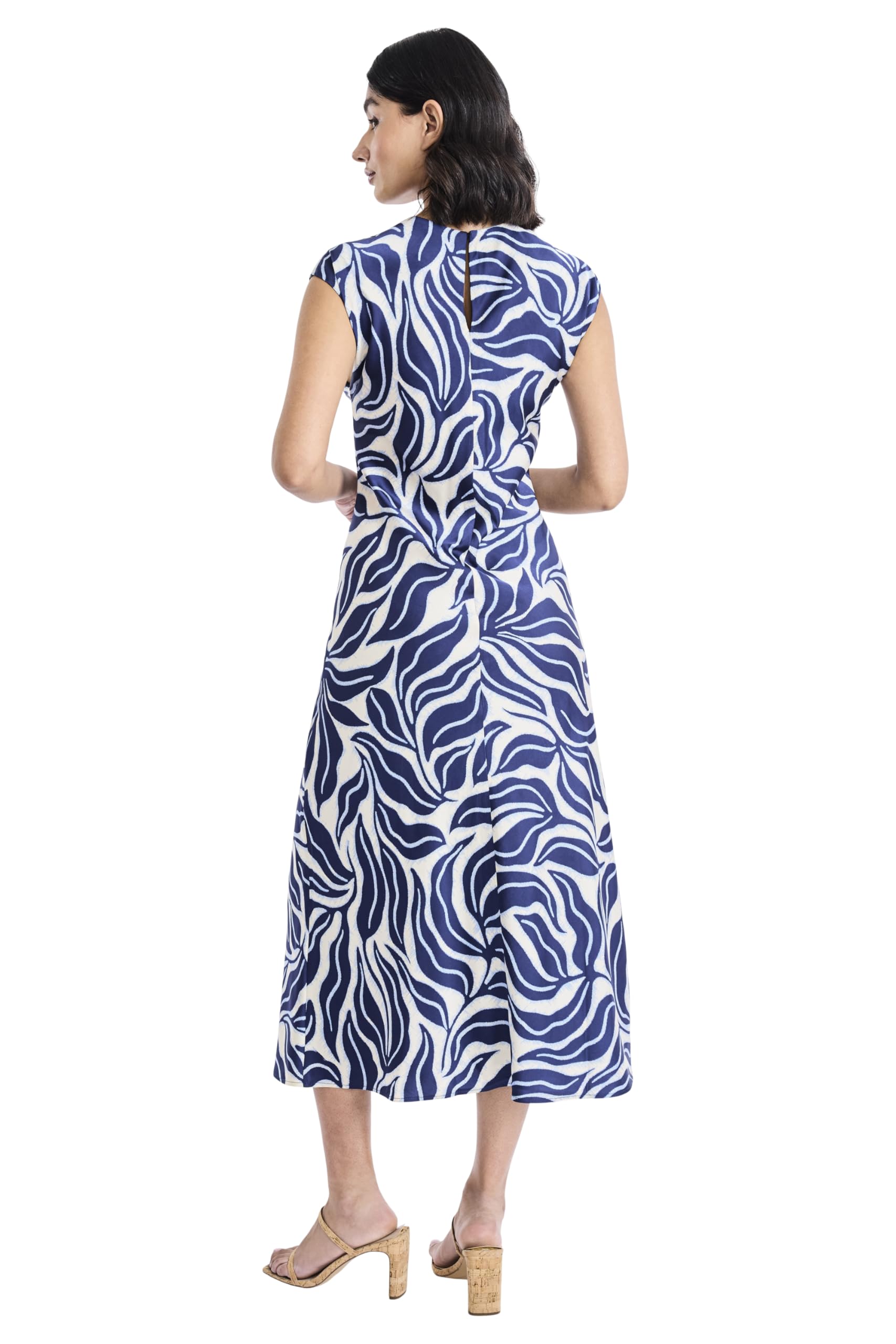 Maggy London - Women's Cap Sleeve Round Neck A-Line Midi Dress - Casual Wedding Guest Dresses - 8