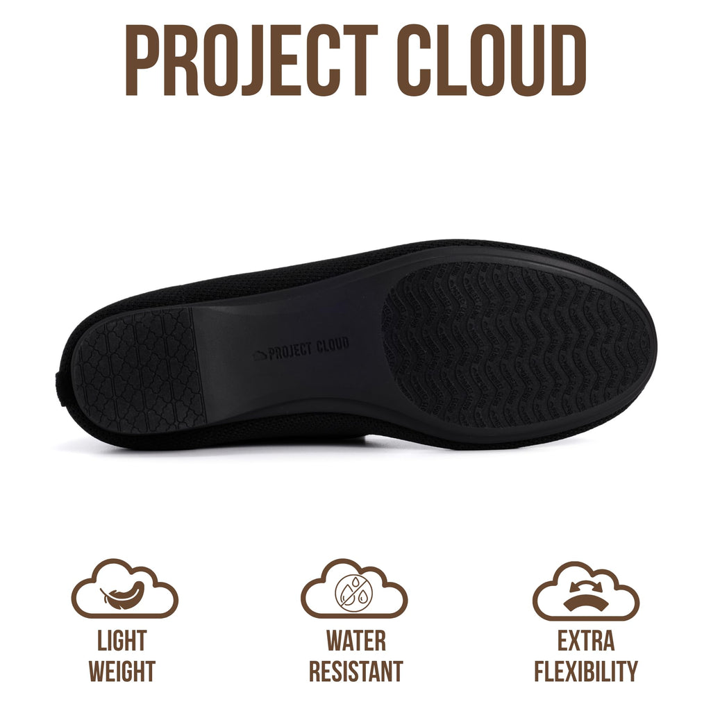 Project Cloud Womens Flats - Memory Foam Insole Ballet Flats for Women Footwear - Non Slip and Lightweight Comfortable Shoes for Women 2026 (Prospect-BLKKN,7.5M) Black Knit