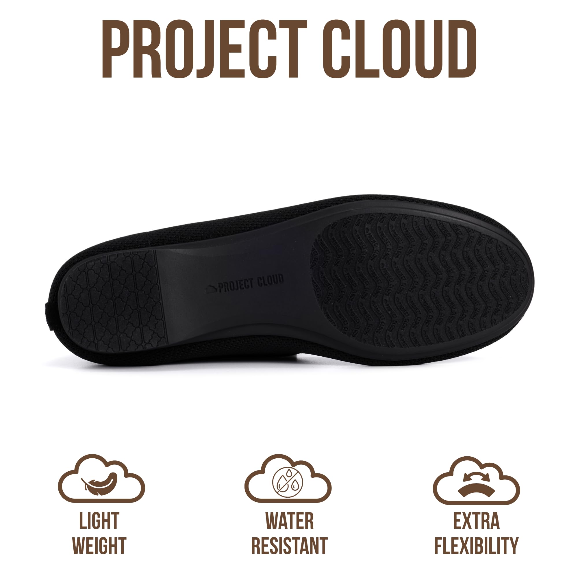 Project Cloud Womens Flats - Memory Foam Insole Ballet Flats for Women Footwear - Non Slip and Lightweight Comfortable Shoes for Women 2026 (Prospect-BLKKN,7.5M) Black Knit