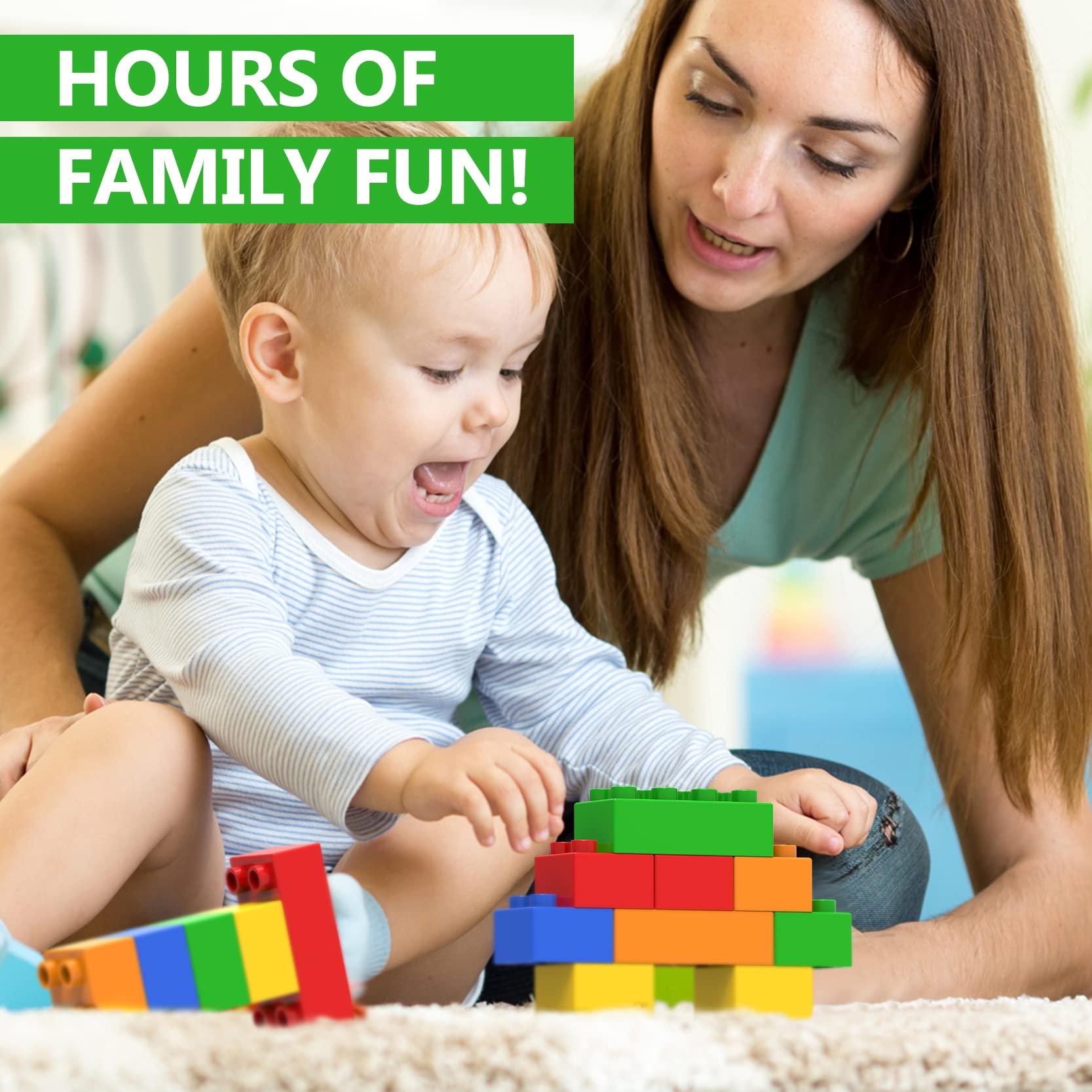 WYSWYG 100 Pcs Jumbo Building Blocks Set for Toddlers (80 Square & 20 Rectangle) | Compatible Big Construction Bricks in 5 Colors | Kids Ages 3+ STEM Toy