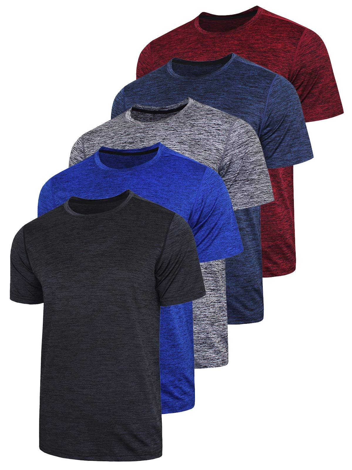 5 Pack Men’s Active Quick Dry Crew Neck T Shirts | Athletic Running Gym Workout Short Sleeve Tee Tops Bulk (Set 1, 4X-Large)