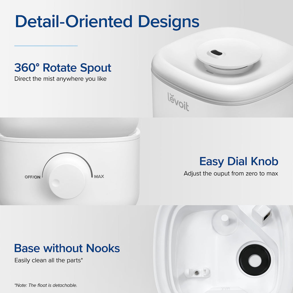 LEVOIT Top Fill Humidifiers for Bedroom, 2.5L Tank for Large Room, Easy to Fill & Clean, 26dB Quiet Cool Mist Air Humidifier for Home Baby Nursery & Plants, Auto Shut-off and BPA-Free for Safety, 25H