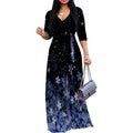PinkPatty Women's Floral Print Maxi Dress 3/4 Sleeve V-Neck Casual Loose Wrap Tie Waist Long Dress XX-Large