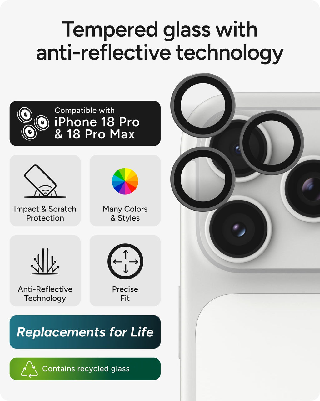 ZAGG Camera Lens Protector for iPhone 18 Pro/ 18 Pro Max, Silver