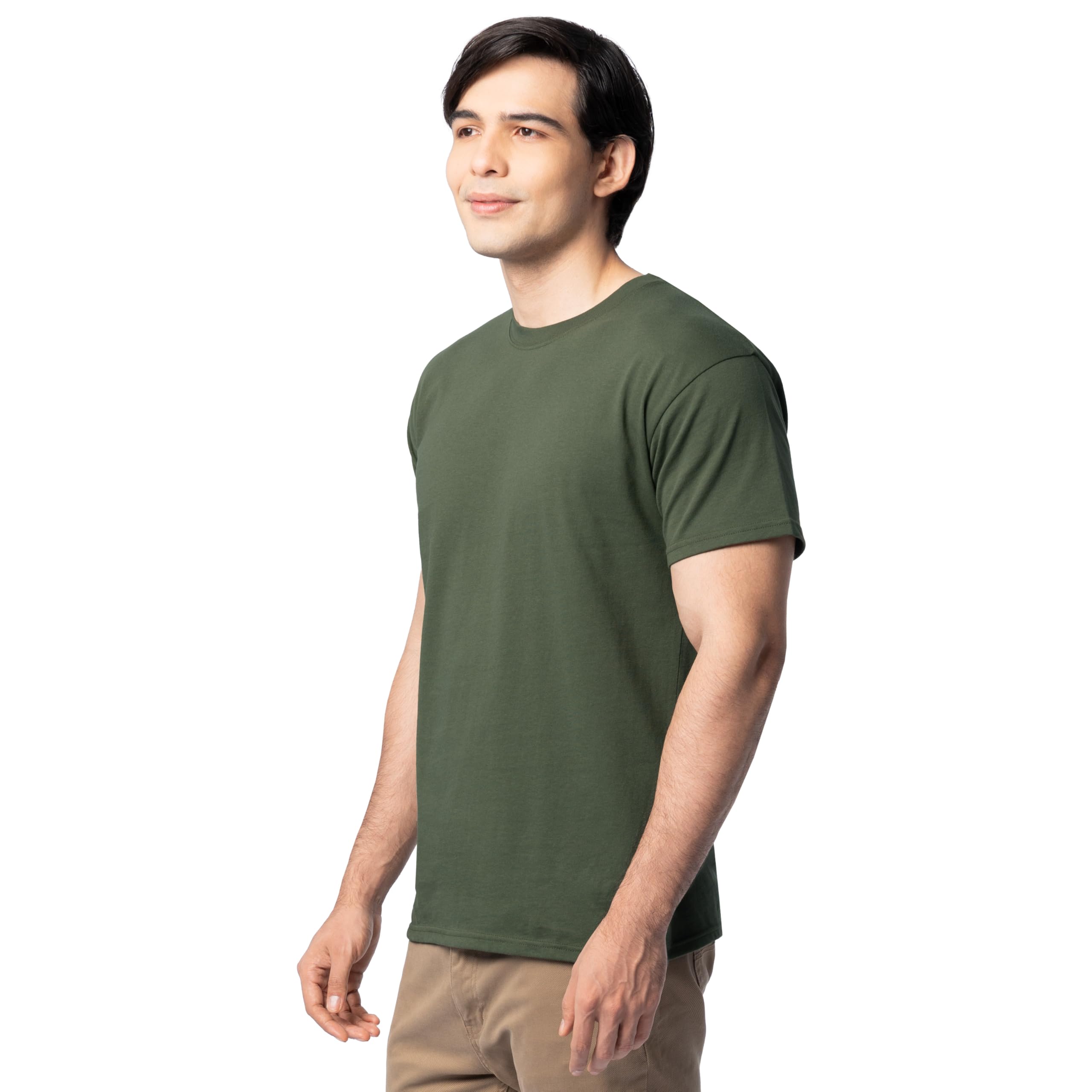 Fruit of the Loom Men's Eversoft Cotton T-Shirts (S-4XL), Crew-2 Pack-Military Green, 4X-Large