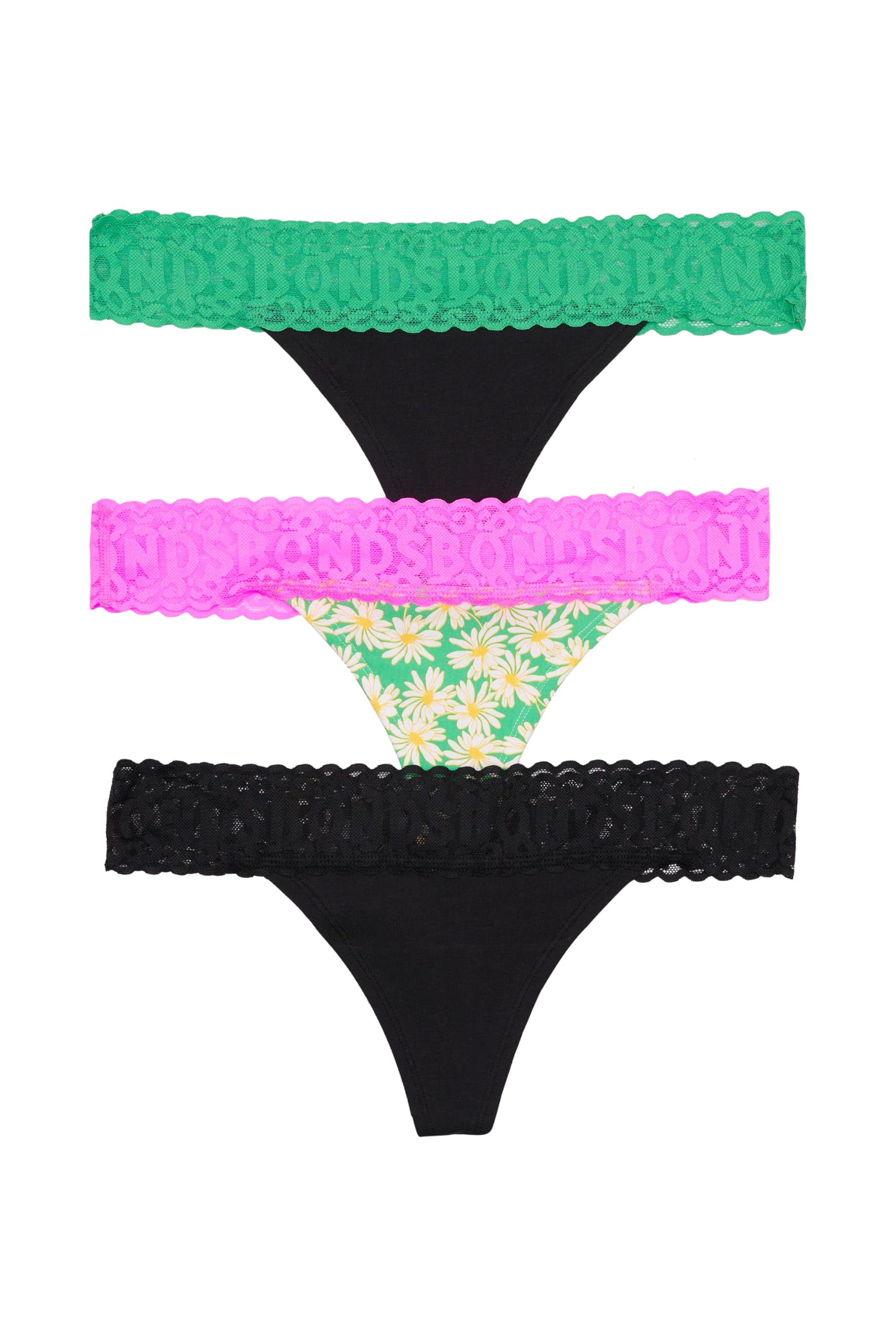 Bonds Women's Underwear Thong Pack, Lace-Top Icons Panties for Women, Stretchy Cotton-Blend, Low-Rise Underwear For Women, 3-Pack